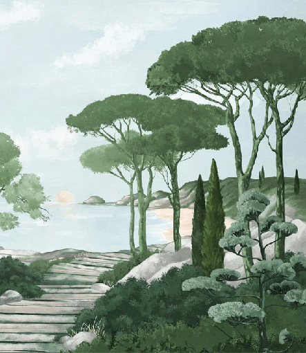 Papier peint balade dans les calanques vert, XXL, tendance