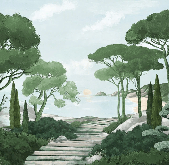 Papier peint balade dans les calanques vert - Muralconcept