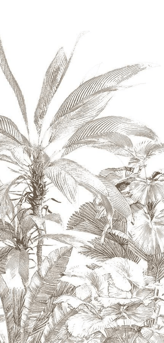 Papier peint tropical gravure monochrome - Muralconcept