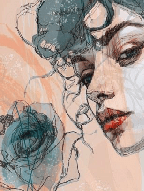 Papier peint visage féminin blue rose - Muralconcept