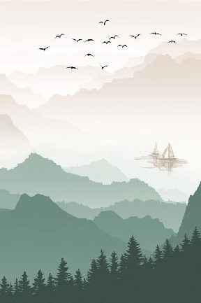 Papier peint montagne dans brume terracotta - Muralconcept