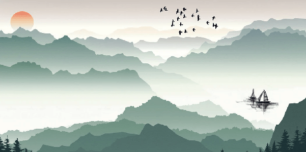 Papier peint montagne et voile sur le lac