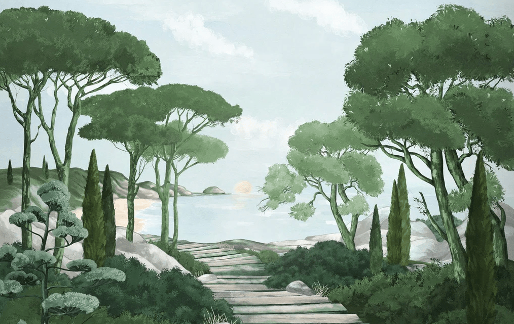 Papier peint balade dans les calanques vert - Muralconcept