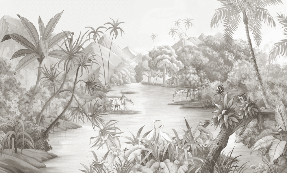 Papier peint panoramique jungle pittoresque - Muralconcept