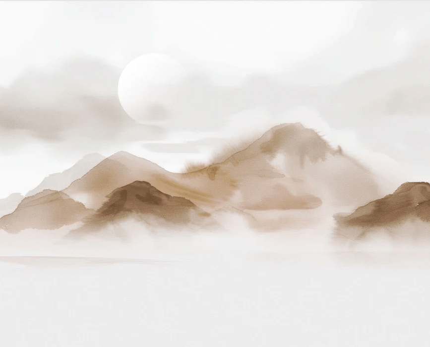Papier peint montagnes voilées – Lueur sépia - Muralconcept