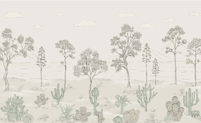 Papier peint oasis cactus tropical vert - Muralconcept