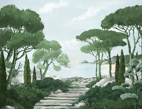 Papier peint balade dans les calanques vert - Muralconcept