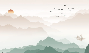 Papier peint montagne dans brume terracotta