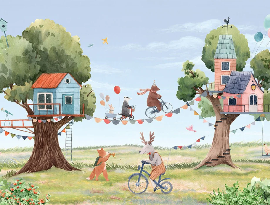 Papier peint bébé animaux fanfare - Muralconcept