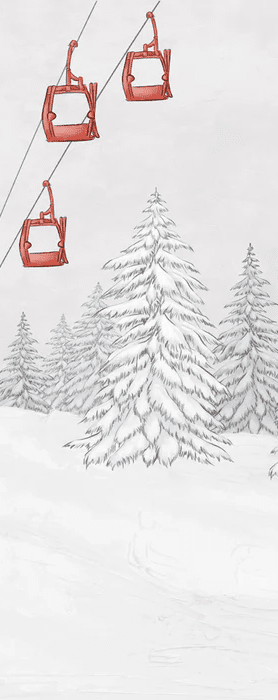 Papier peint montagne télécabine rouge - Muralconcept