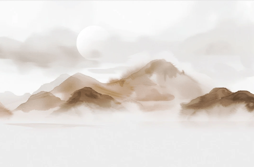 Papier peint montagnes voilées – Lueur sépia - Muralconcept