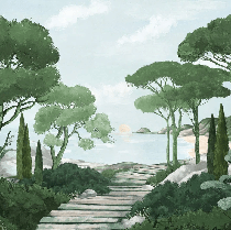 Papier peint balade dans les calanques vert - Muralconcept