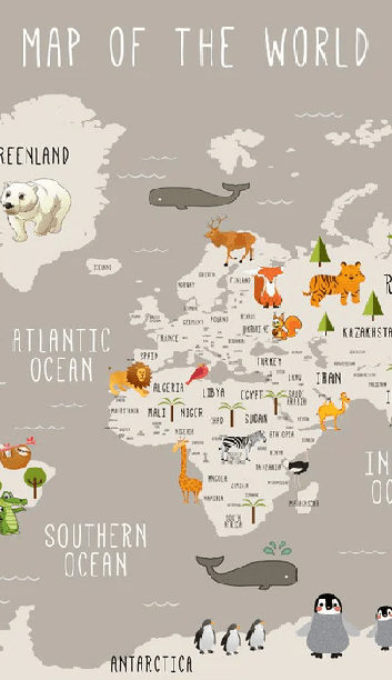 Carte du monde illustrée Animaux taupe - Muralconcept