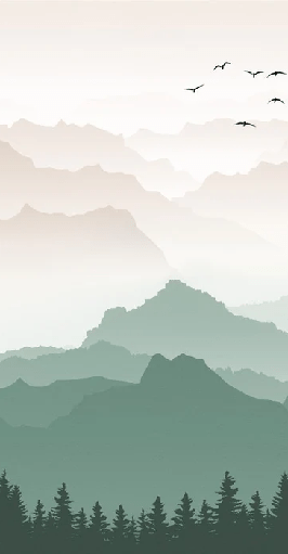 Papier peint montagne dans brume terracotta, XXL, tendance