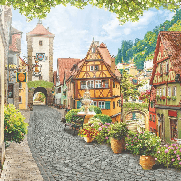 Papier peint ruelle fleurie Alsace, XXL, tendance