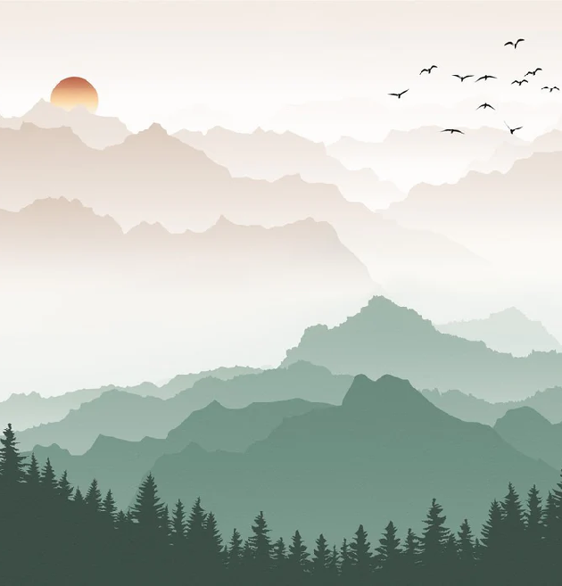 Papier peint montagne dans brume terracotta