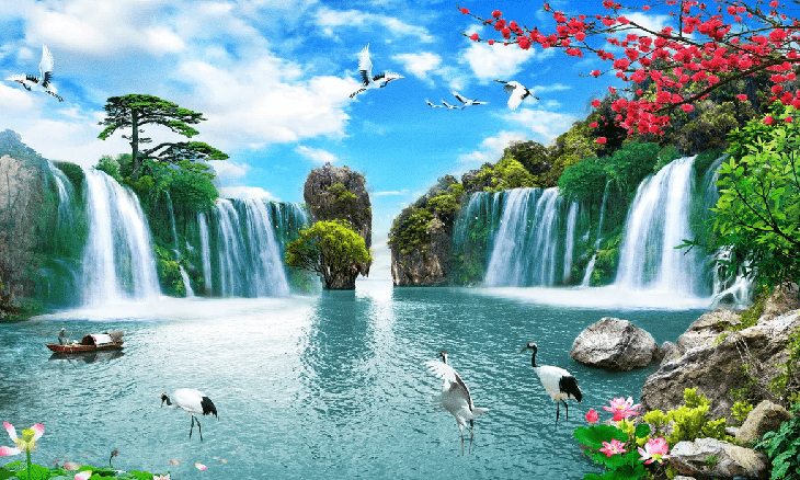 Papier peint panoramique Cascade Asie Zen