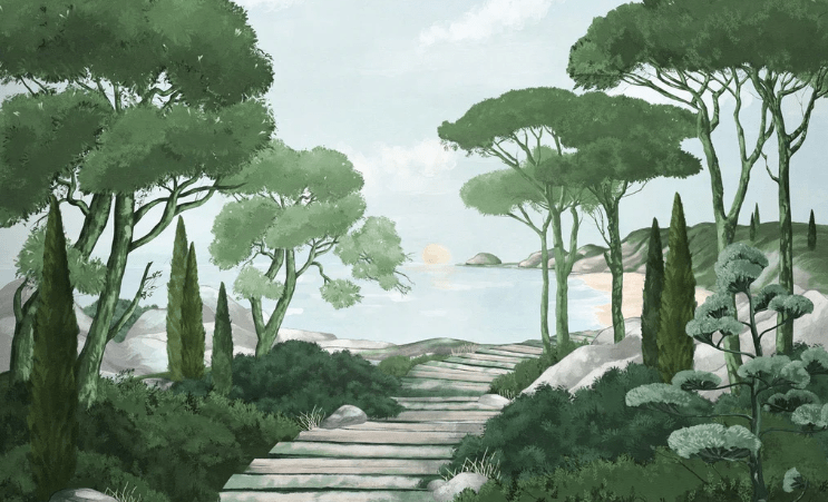 Papier peint balade dans les calanques vert - Muralconcept
