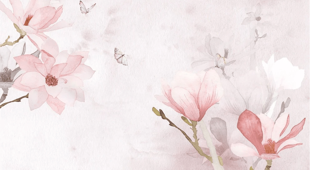 Papier peint aquarelle magnolia rose - Muralconcept