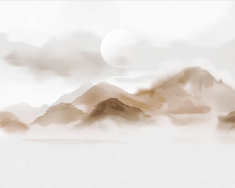 Papier peint montagnes voilées – Lueur sépia - Muralconcept