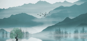 Bathroom wallpaper between mountain and lake