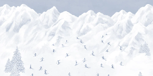 Papier peint montagne skieurs bleu, XXL, tendance