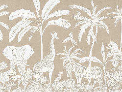 Papier peint enfant safari monochrome beige - Muralconcept