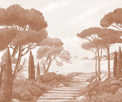 Papier peint balade dans les calanques terracotta, XXL, tendance