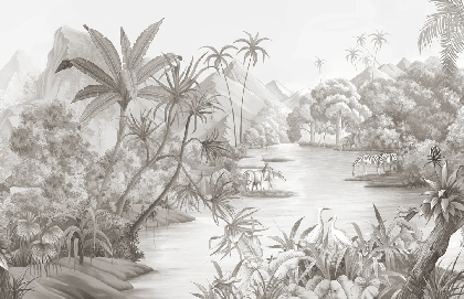 Papier peint panoramique jungle pittoresque - Muralconcept