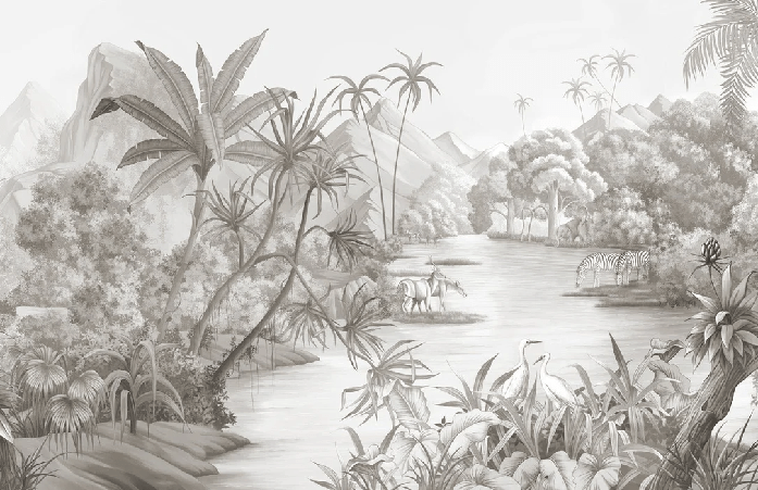 Papier peint panoramique jungle pittoresque - Muralconcept