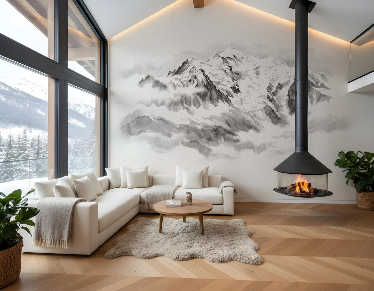Mont Blanc Panoramic Wallpaper in Indian Ink – Misty Murals