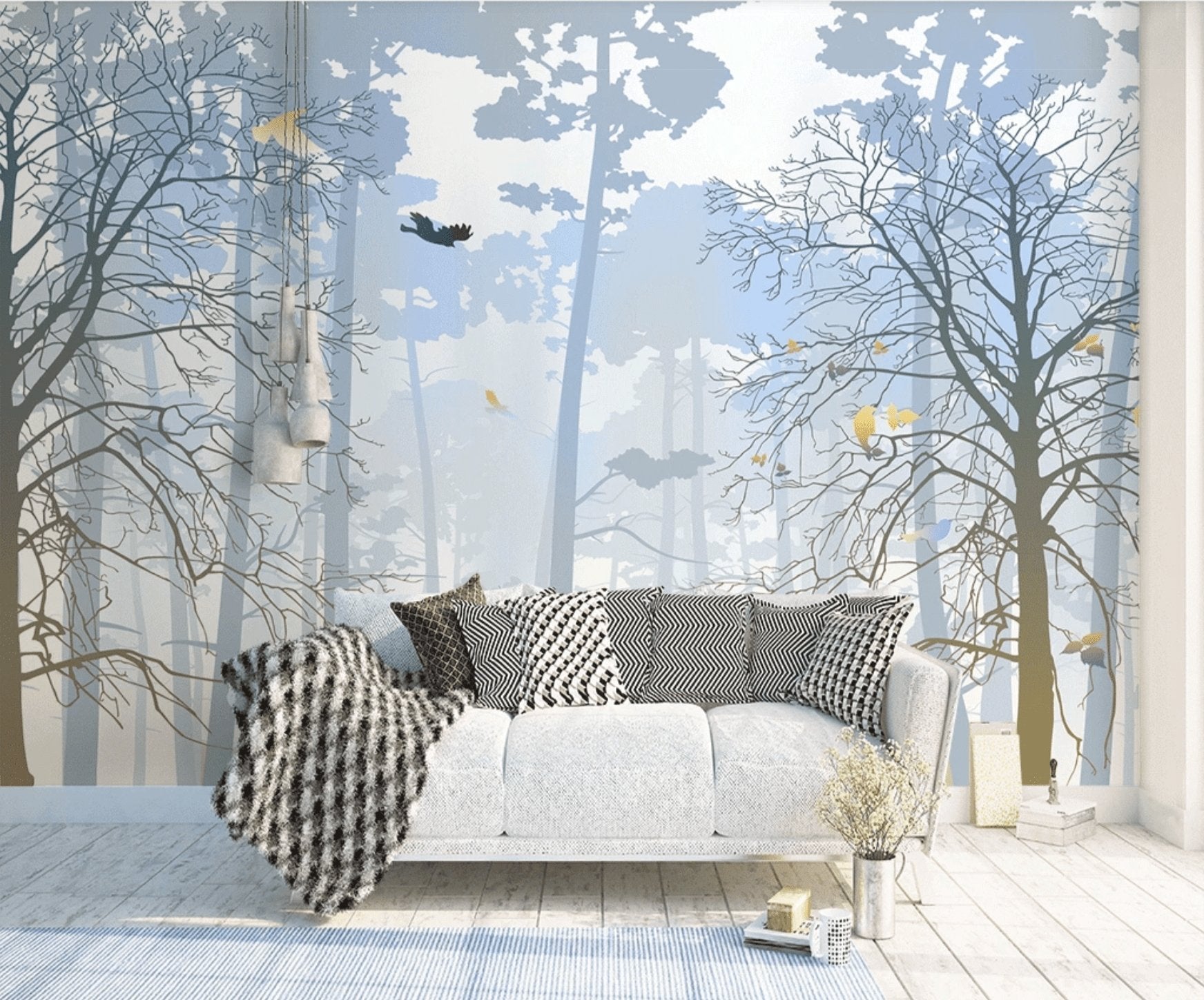 Papier peint nature forêt bleu & fraîcheur de l'aube, XXL, tendance