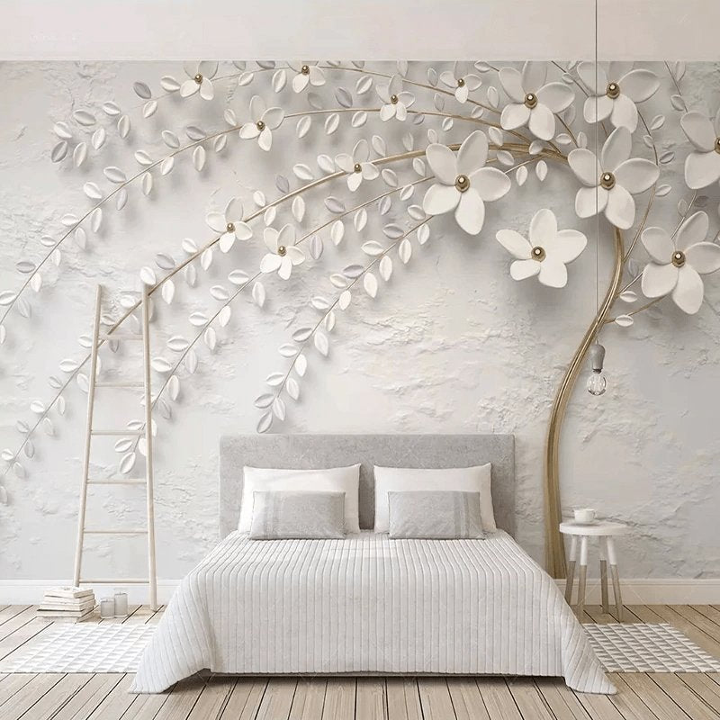 Papier peint panoramique trompe l'oeil arbre fleuri 3D, XXL, tendance