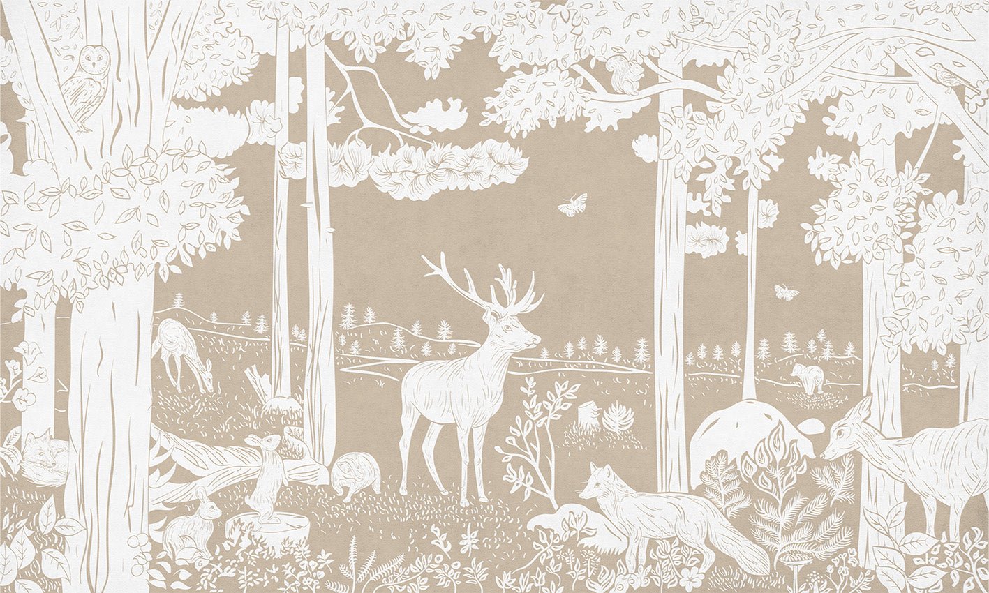 Beige woodland animals wallpaper