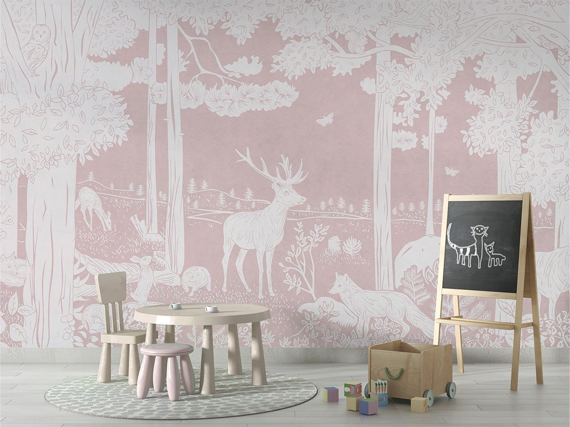 Pink woodland animals wallpaper 