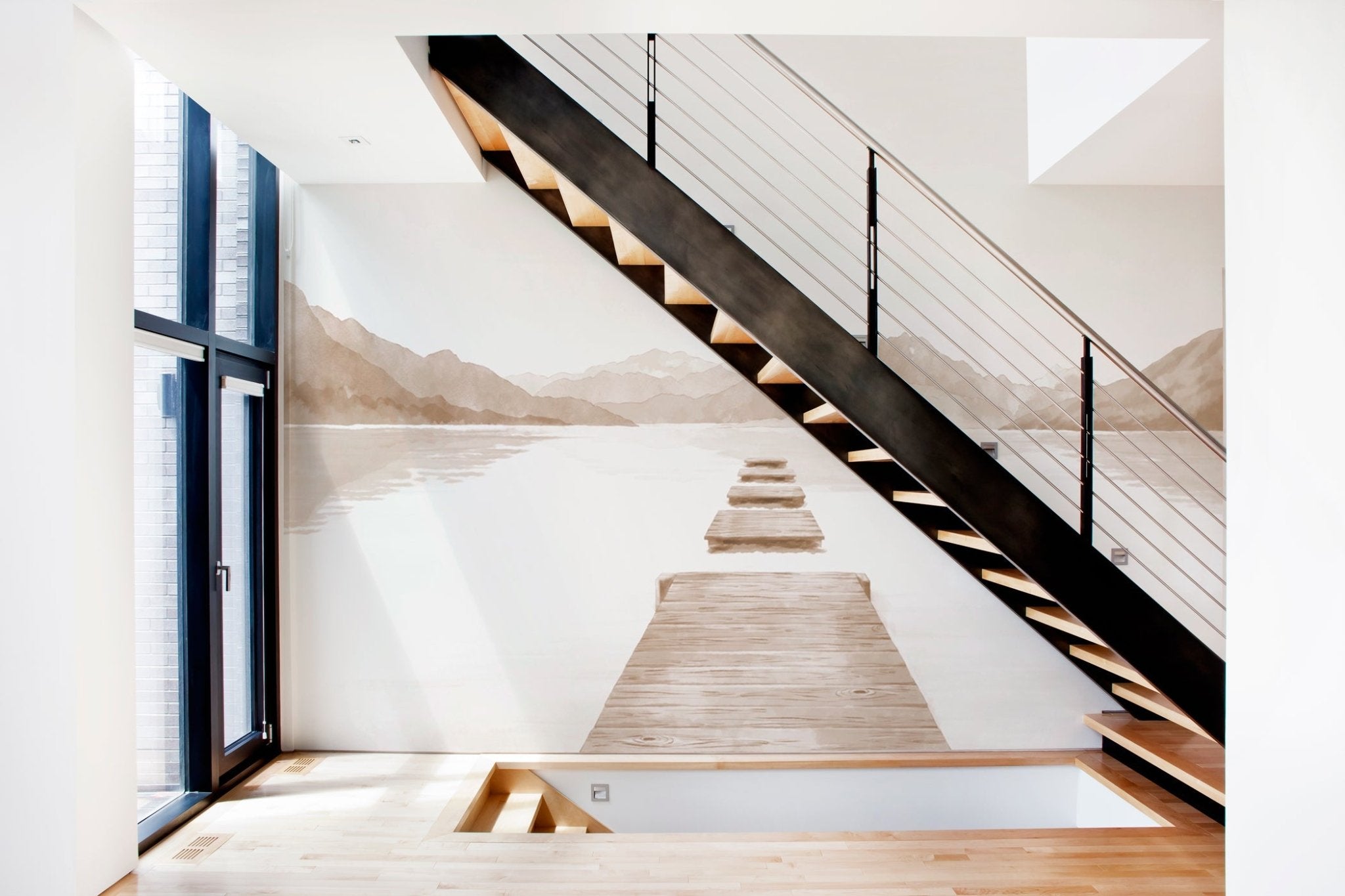 Papier peint  ponton sur le Lac d’Annecy - Monochrome beige - Muralconcept