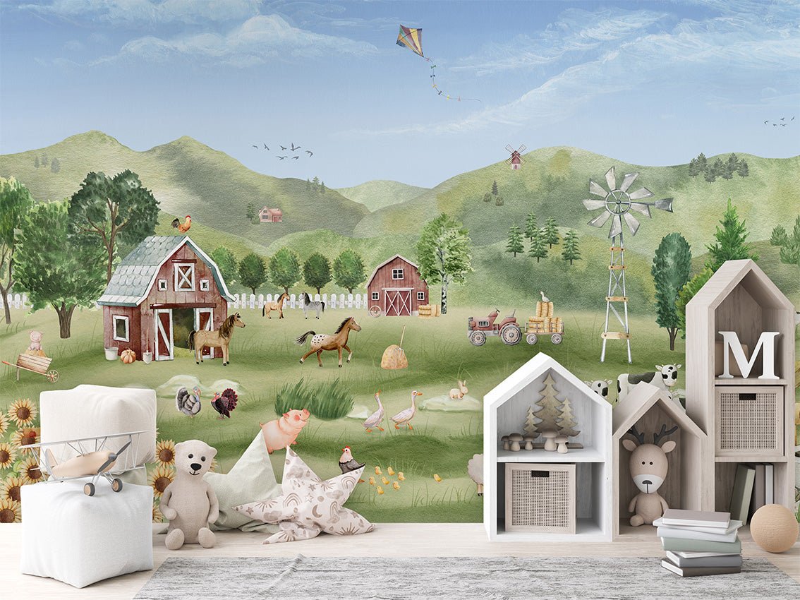 Baby animals in the countryside wallpaper 