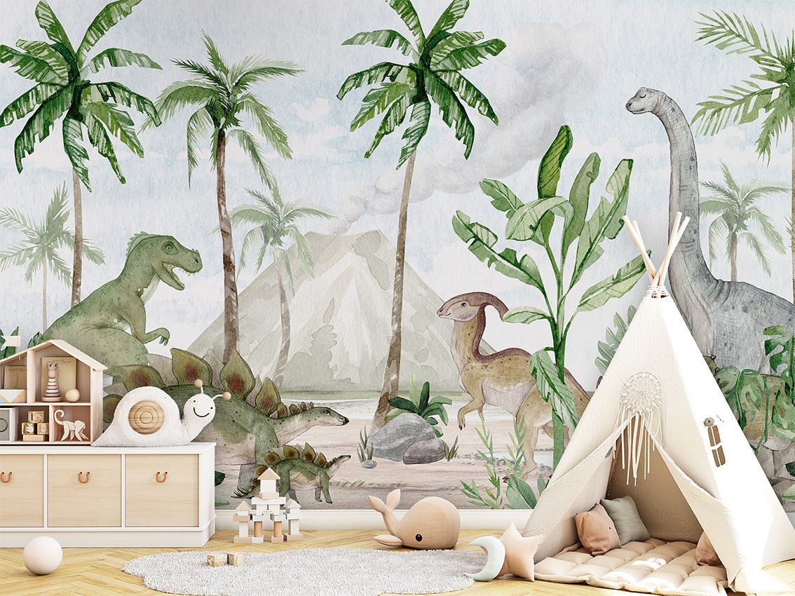 Baby wallpaper watercolor dinos 