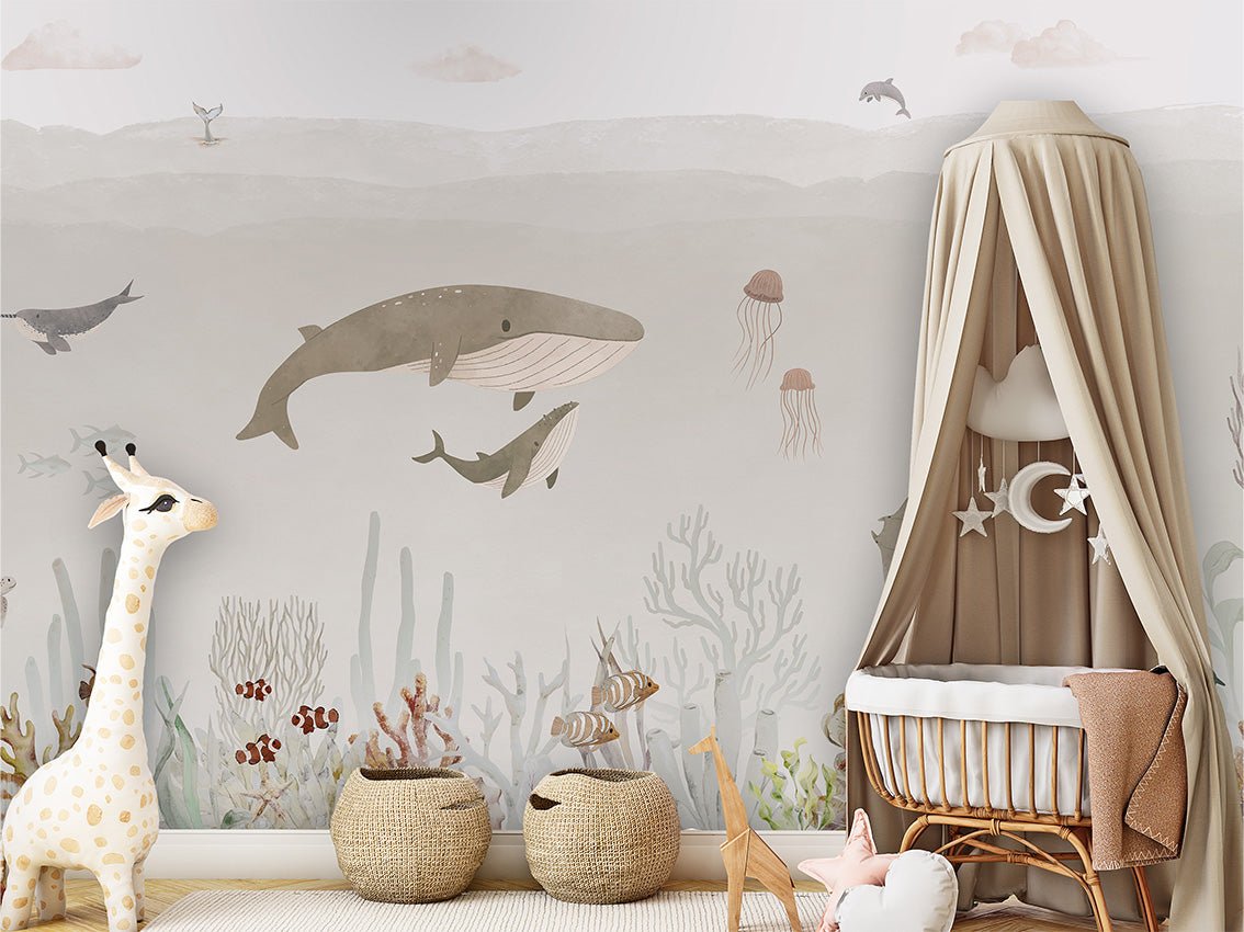 Papier peint bébé baleines