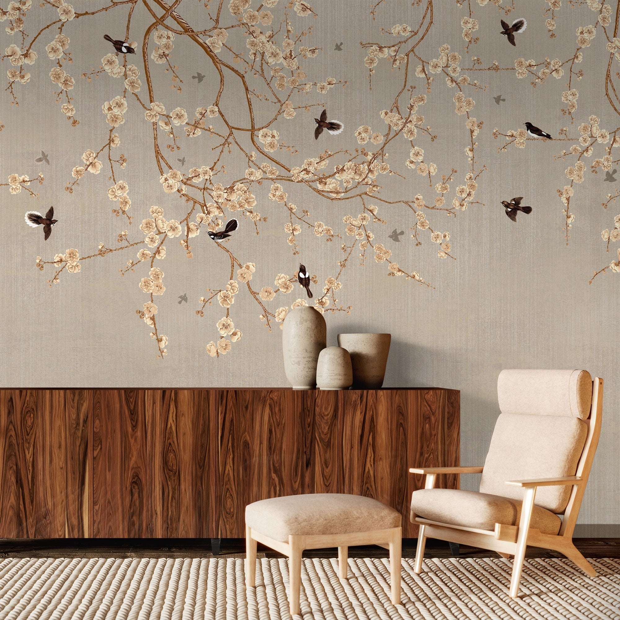 Papier peint branches fleuries - Muralconcept