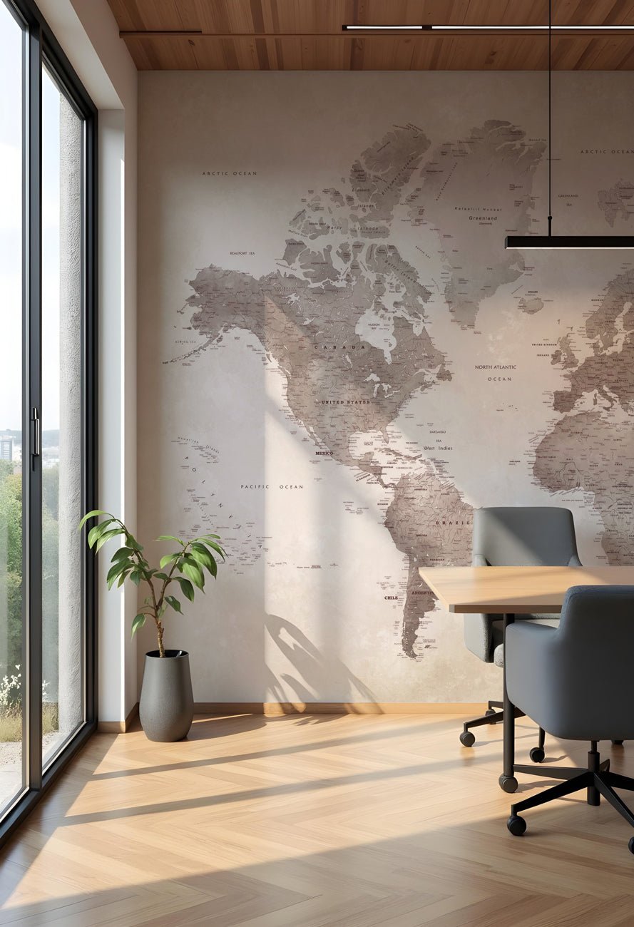 Papier peint carte du monde intemporel, XXL, tendance