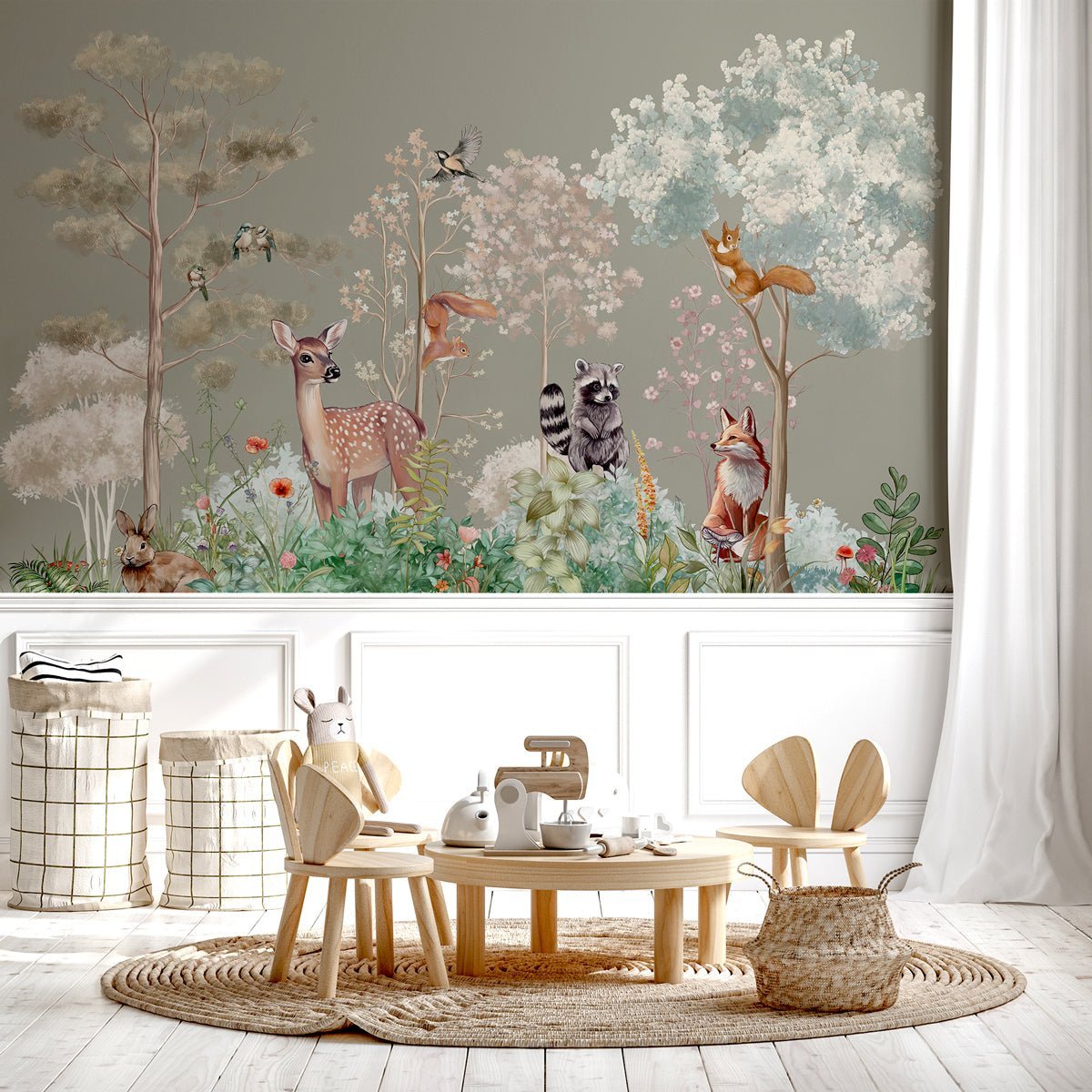 Papier peint chambre enfant nature magique sauge, mural concept, tendance