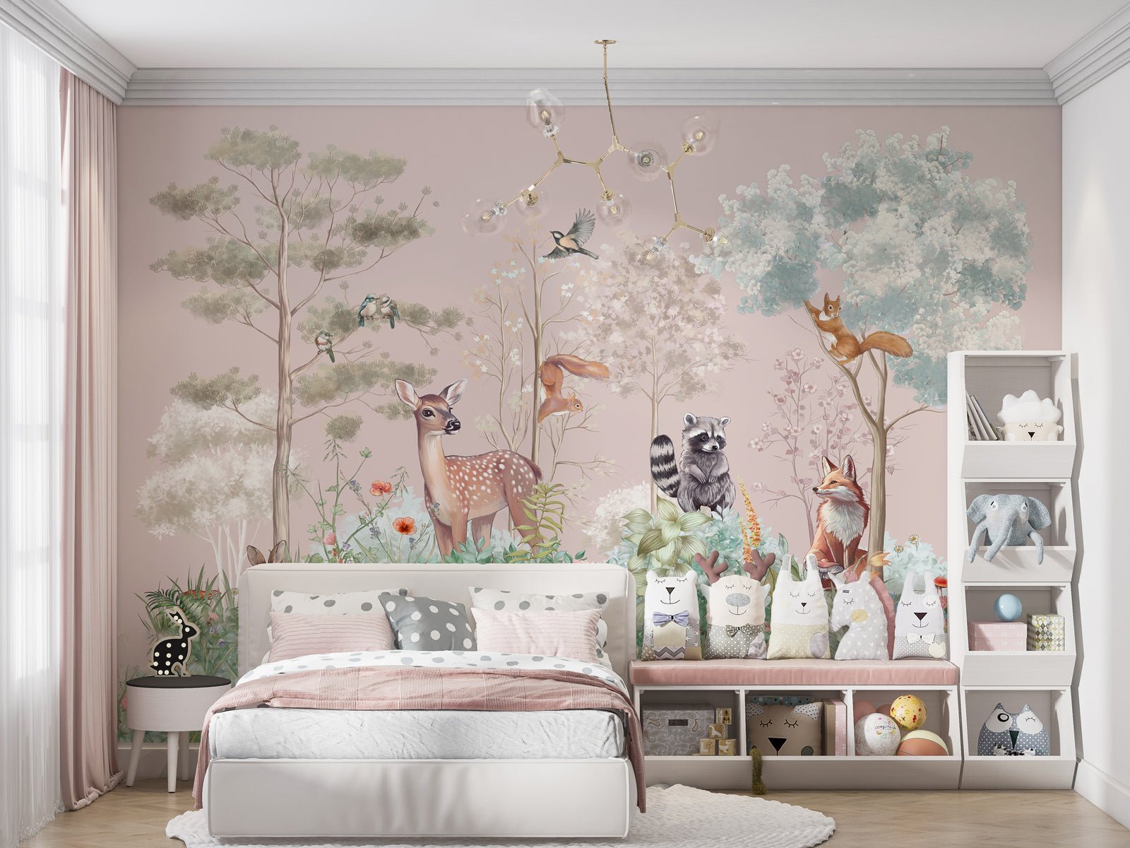 Papier peint chambre enfant nature magique rose - Muralconcept