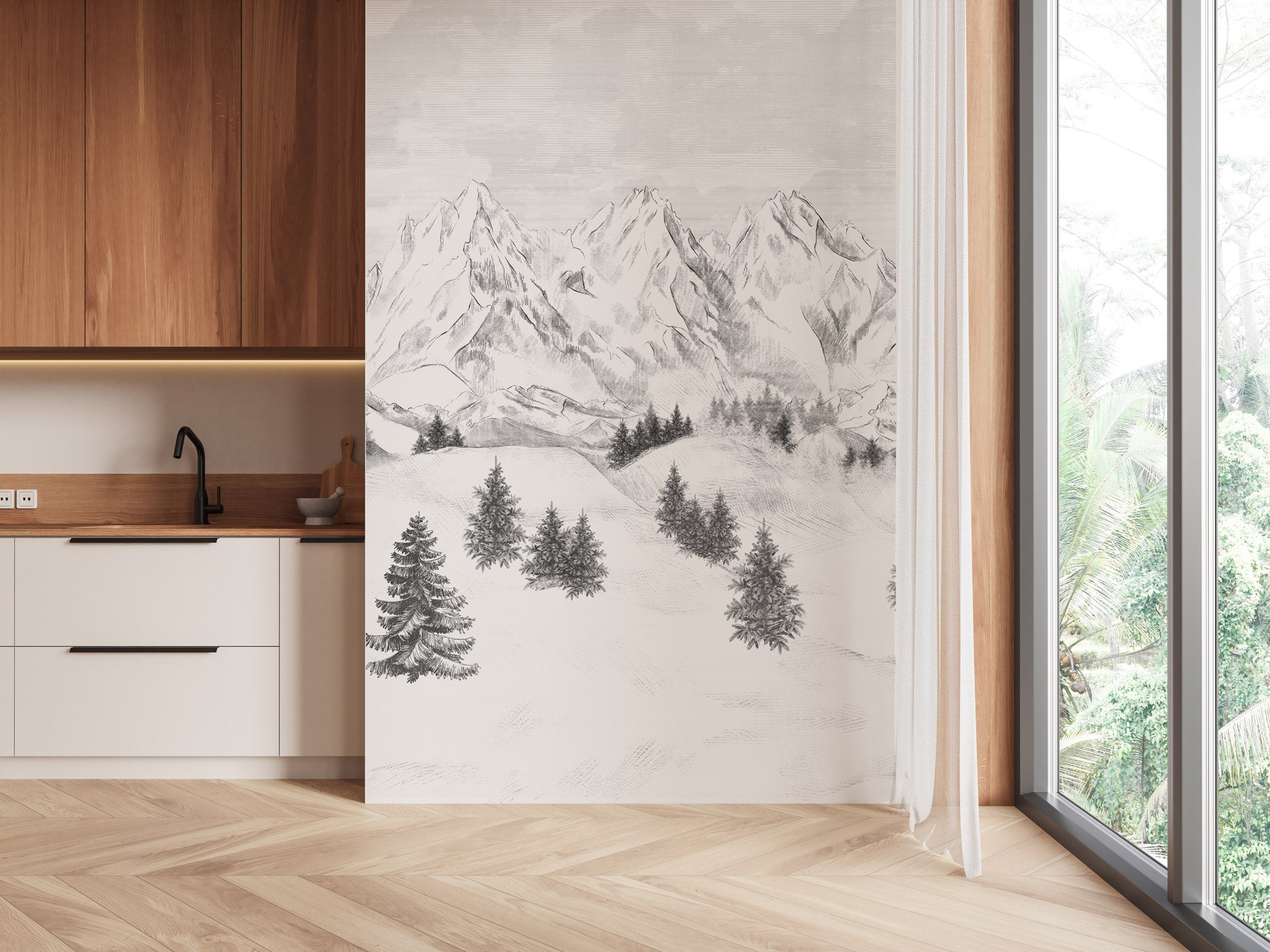 Papier peint montagne sommets de Chamonix, XXL, tendance