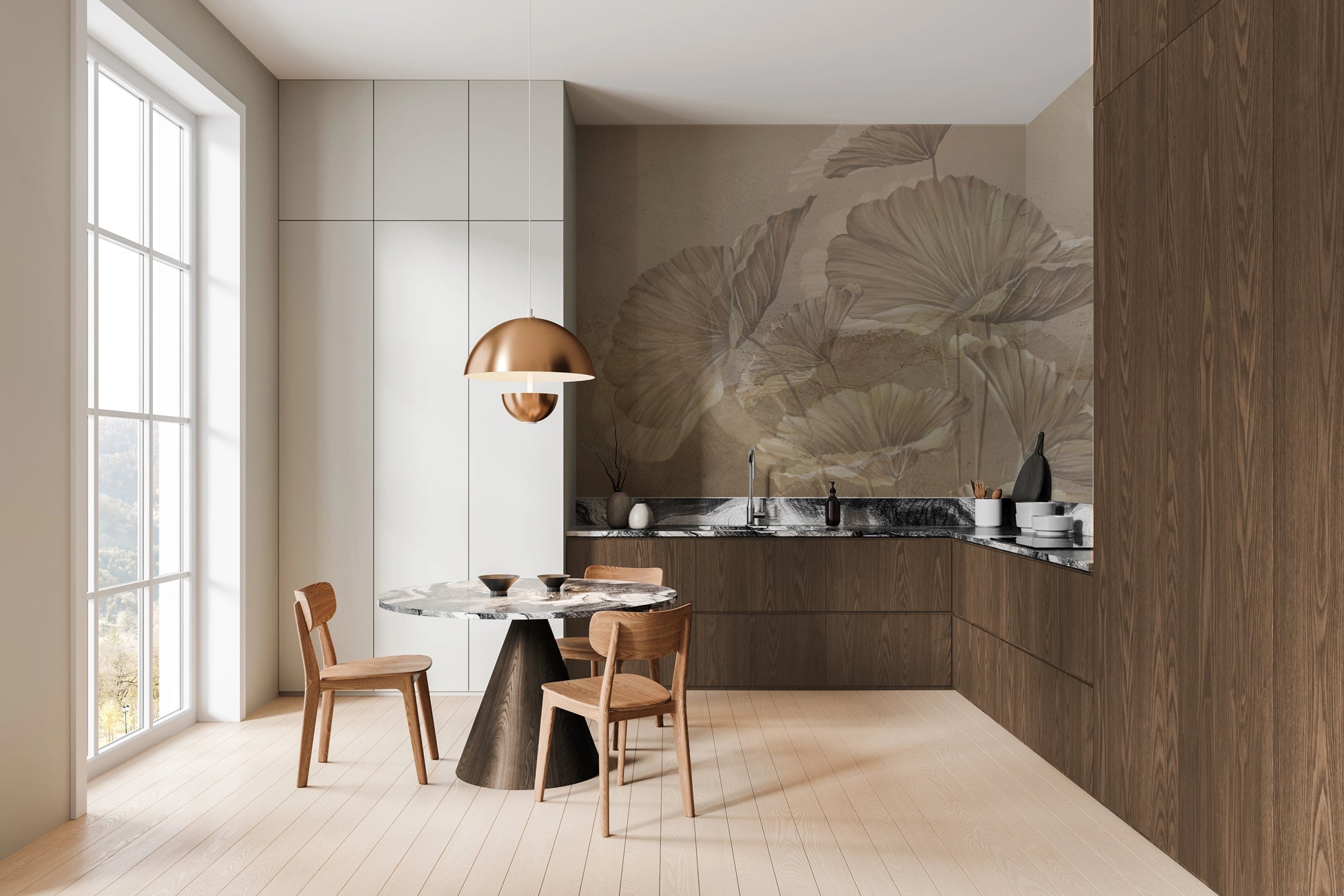 Papier peint panoramique lotus sepia, XXL, tendance