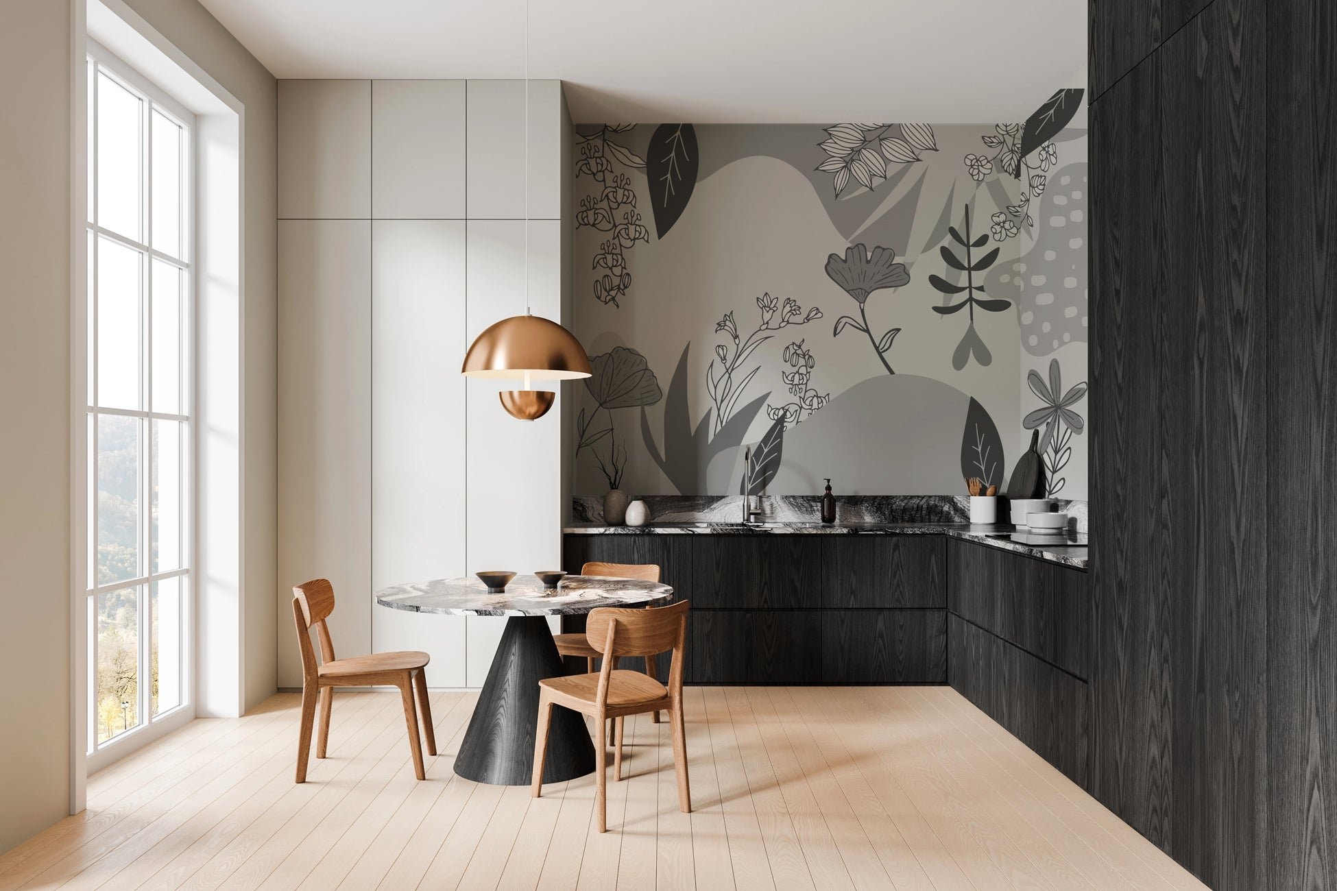 Papier peint cuisine tendance noir et blanc, XXL, tendance