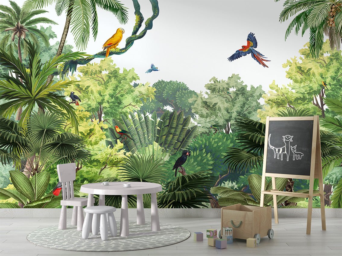 Exotic parrots children's wallpaper 