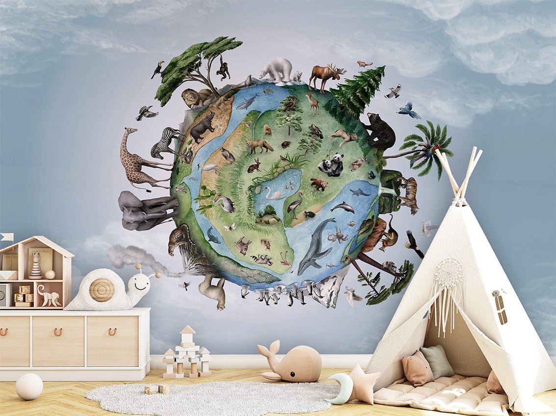 Papier peint enfant planète animaux
