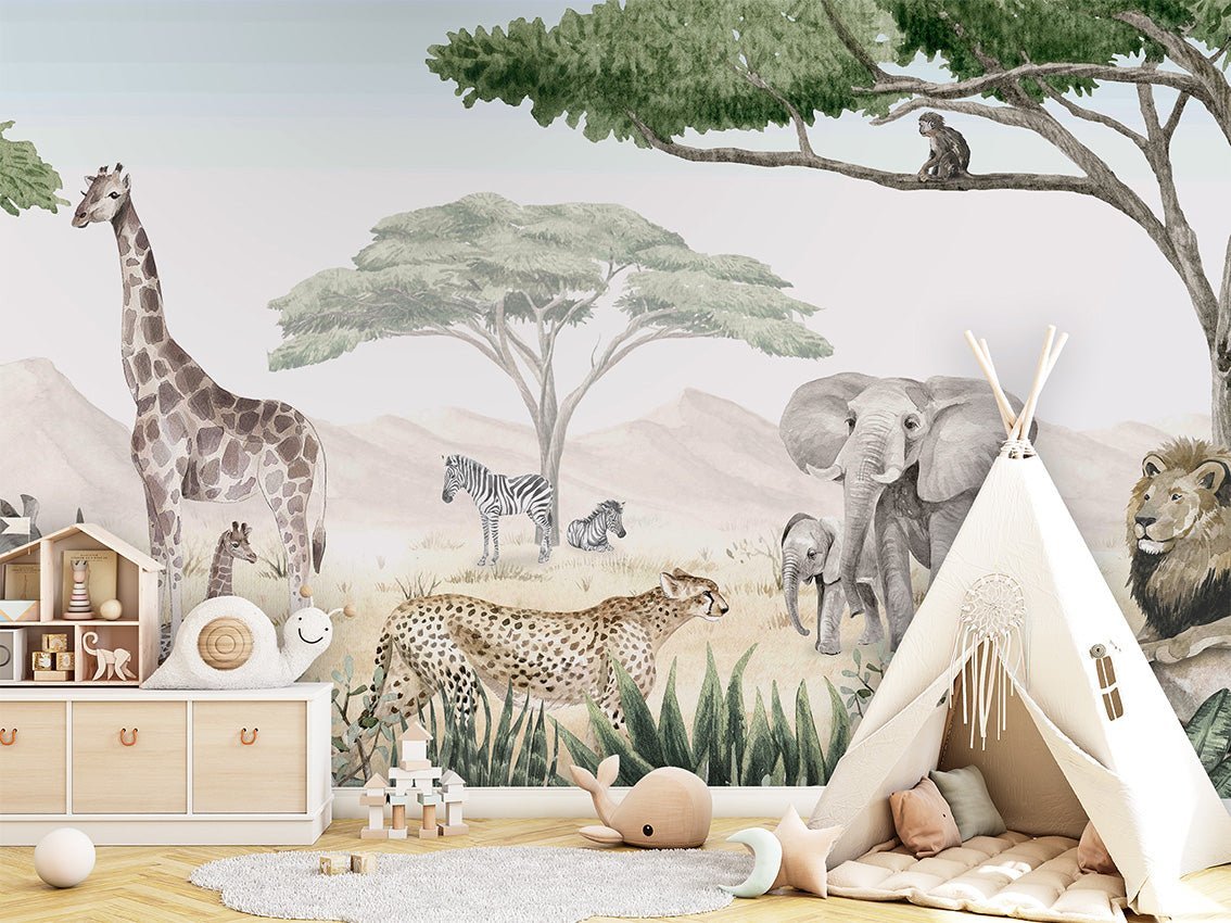 Papier peint enfant savane en peinture, XXL, tendance