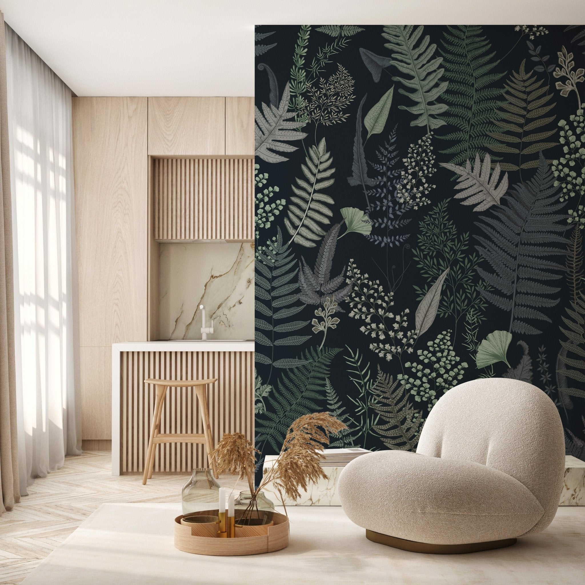 Papier peint feuille dense bleu marine - Muralconcept